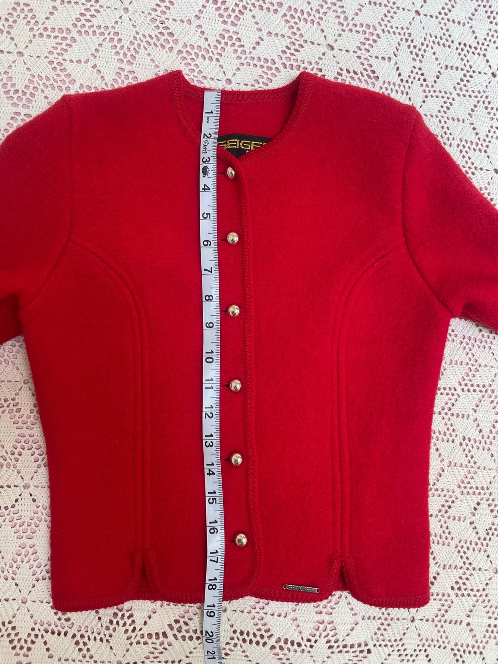 Geiger 100% Wool Hunting Red Cardigan small - Picture 7 of 9